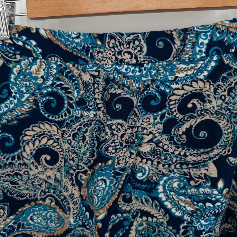 Boho Paisley Midi Skirt Womens L Blue Hippie Festival Flowy Summer‎ Retro 70s